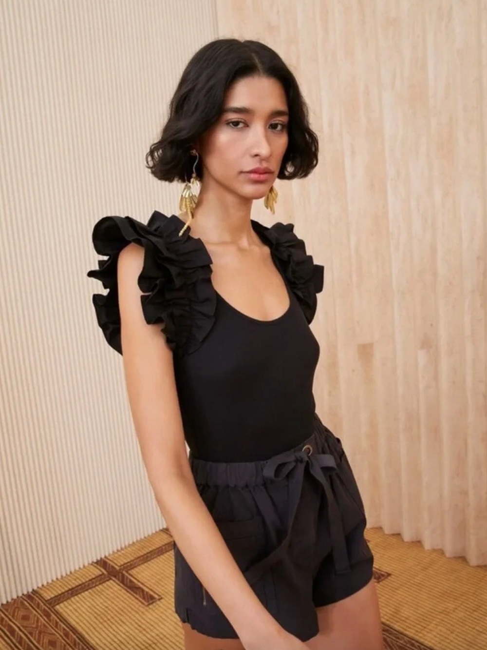 Ulla Johnson Koa Ruffle Sleeve Blouse Black